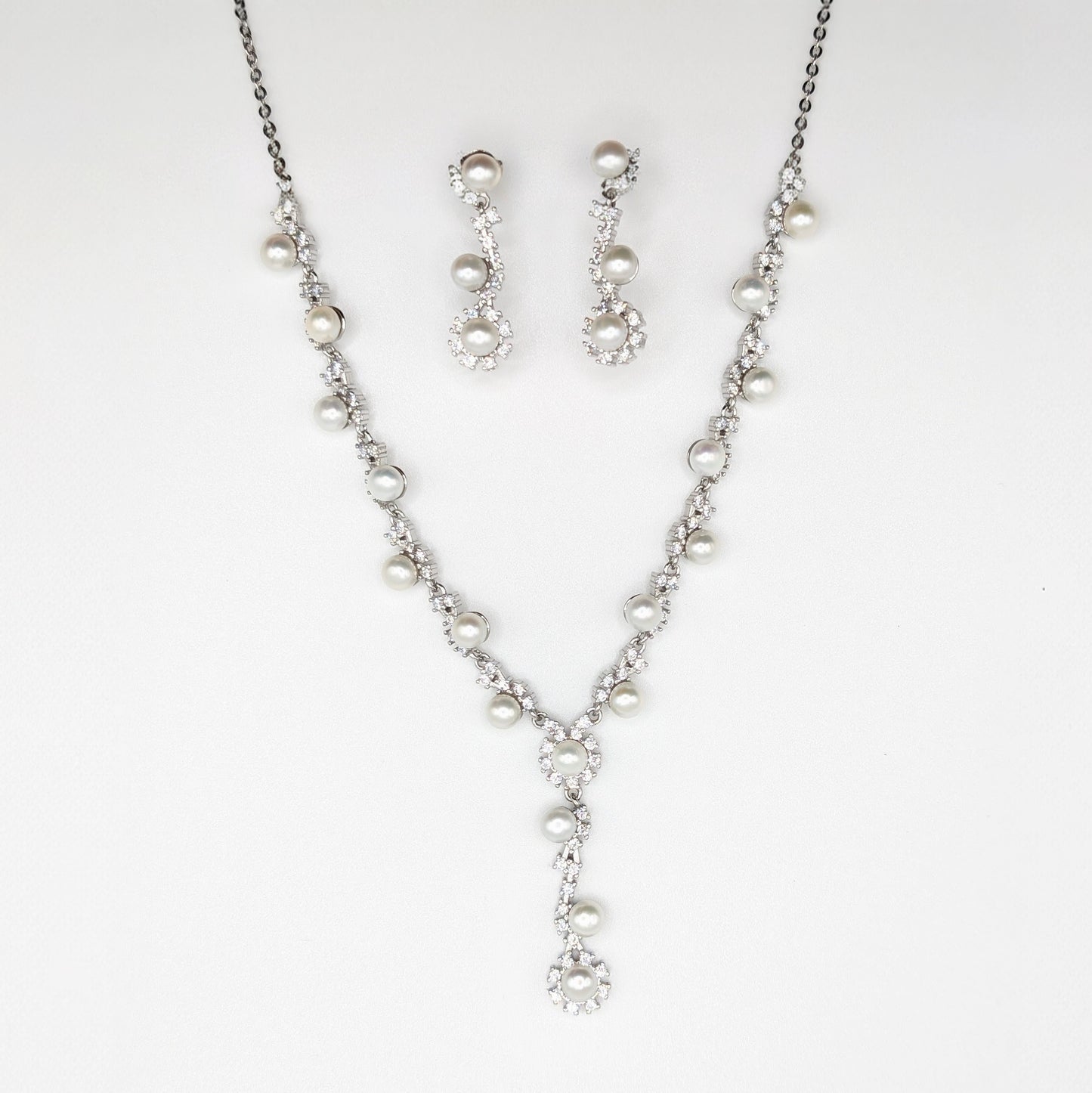 925 Sterling Silver Pearl Necklace Set with Pearl Necklace and Earrings