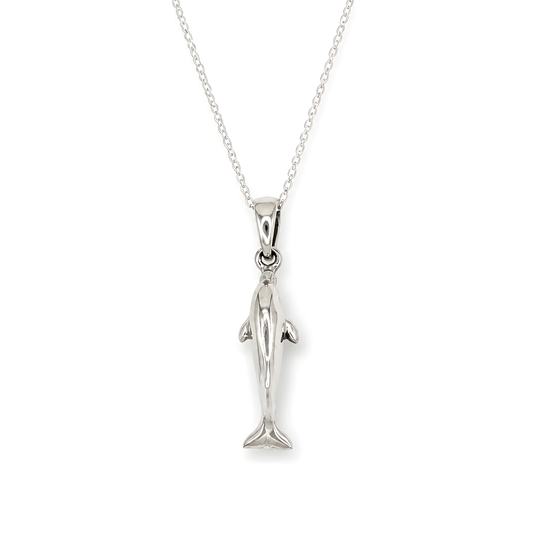 A 925 silver dolphin pendant necklace on a delicate silver chain.