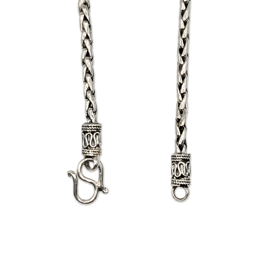 Polished sterling silver Spiga chain Bracelet with S-Hook Clasp Closure.
