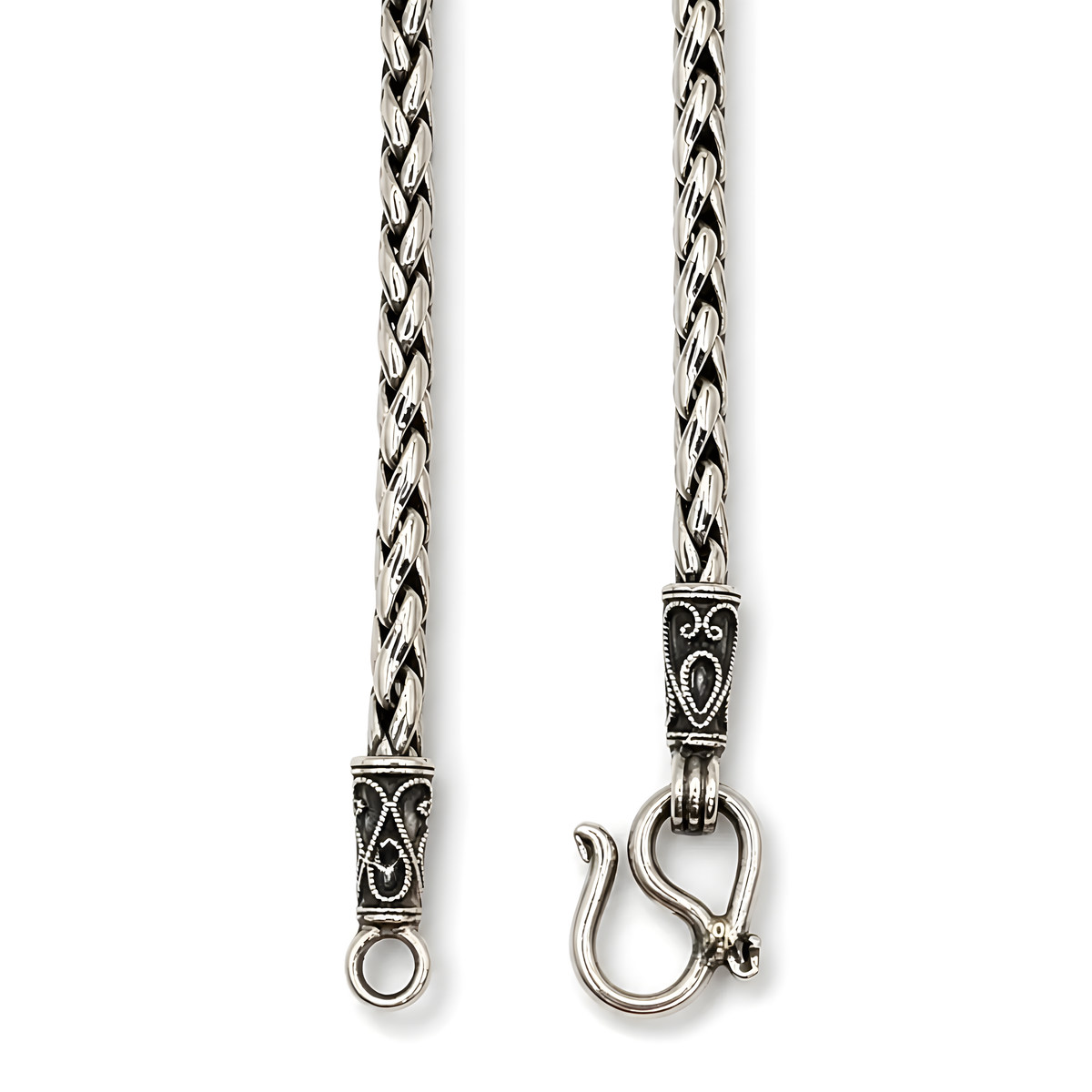 Polished sterling silver Spiga chain Bracelet with S-Shape Clasp Closure.