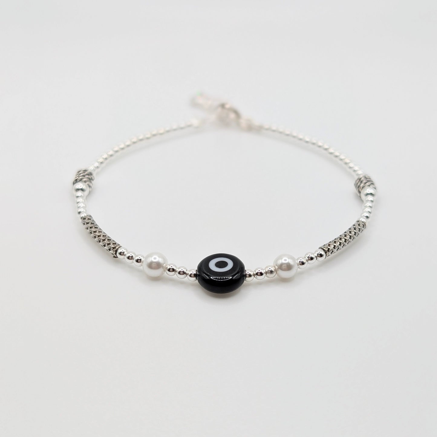 925 Sterling Silver Evil Eye Bracelet Black Color
