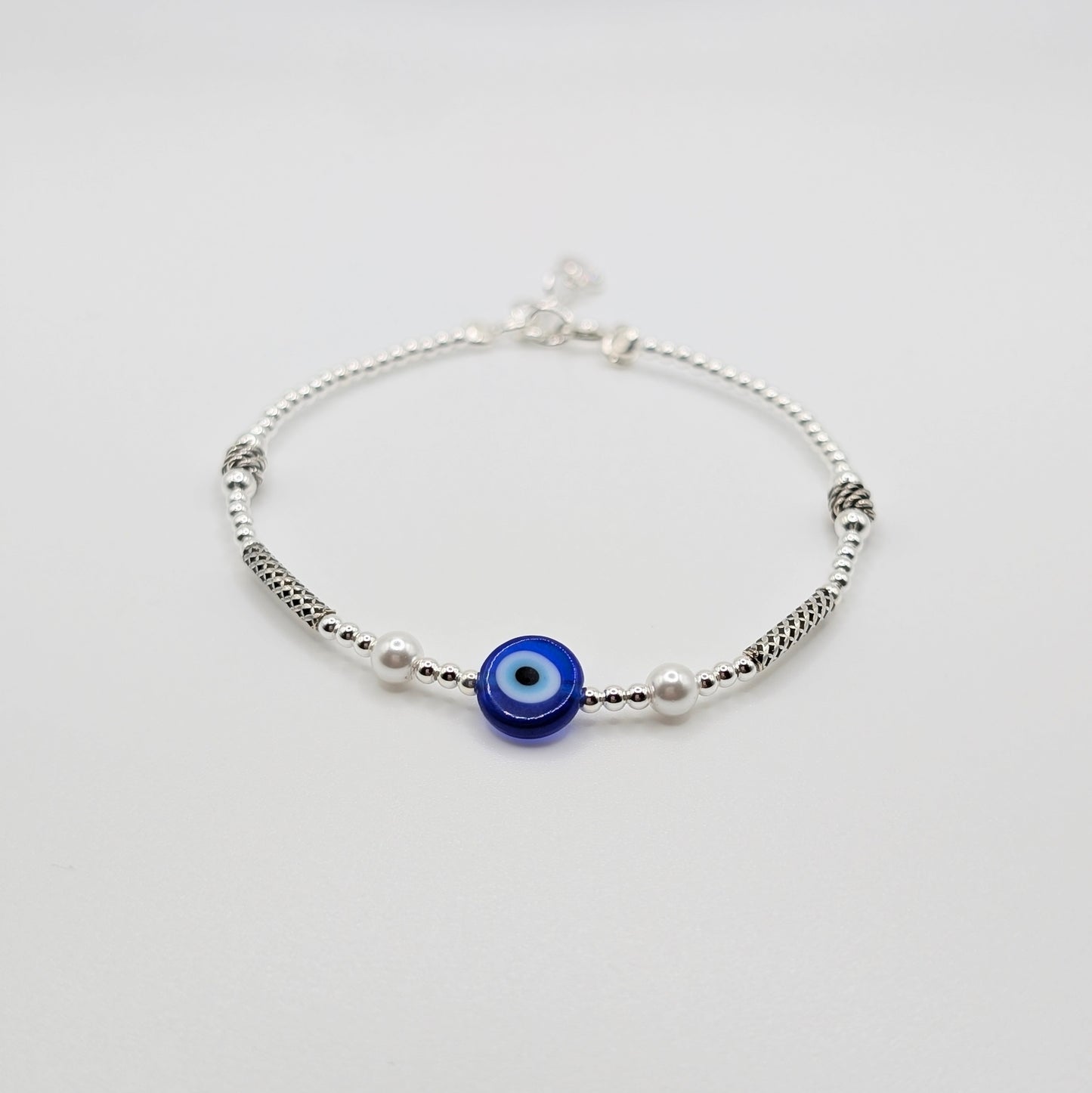 925 Sterling Silver Evil Eye Bracelet Blue Color
