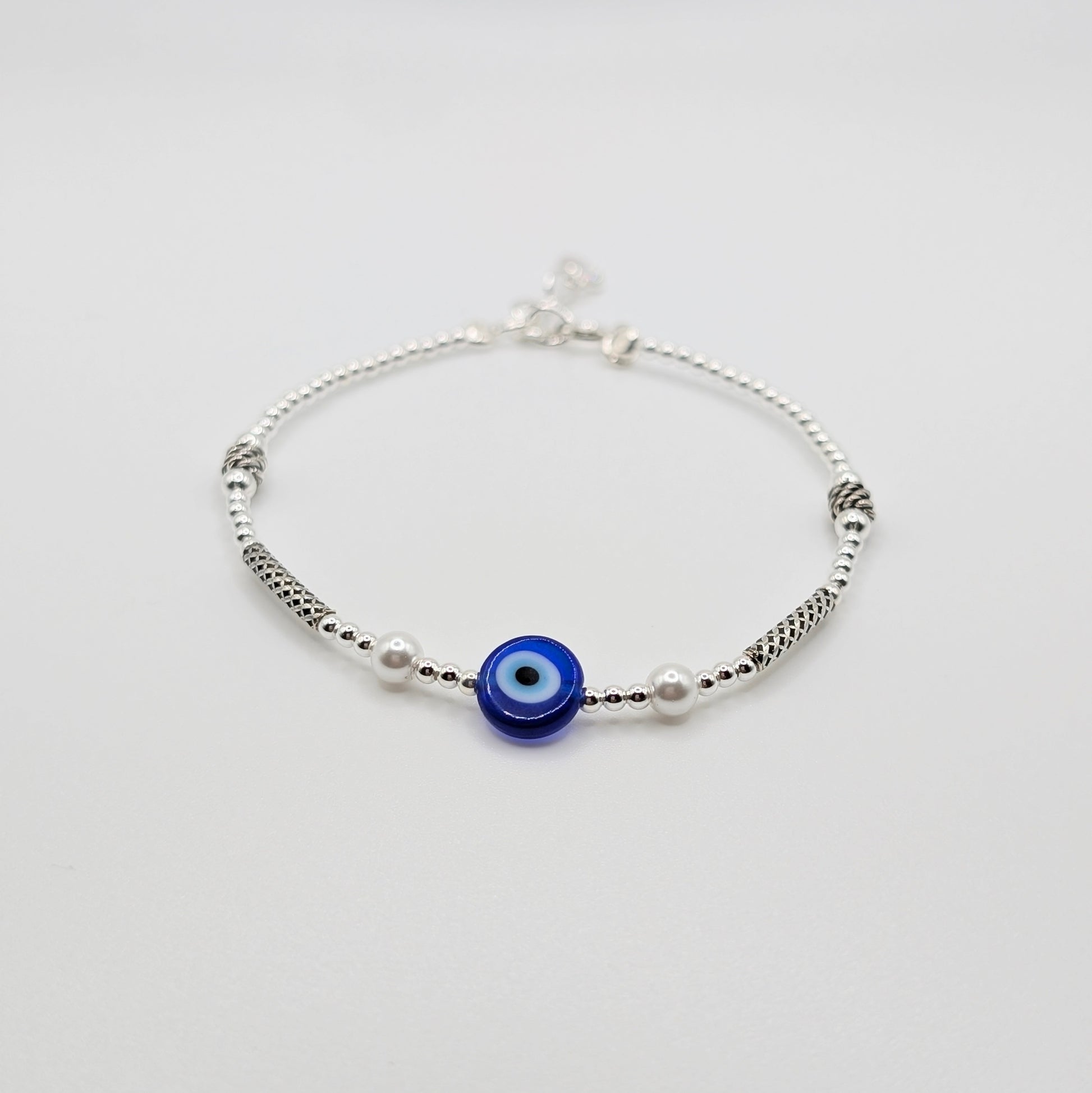 925 Sterling Silver Evil Eye Bracelet Blue Color