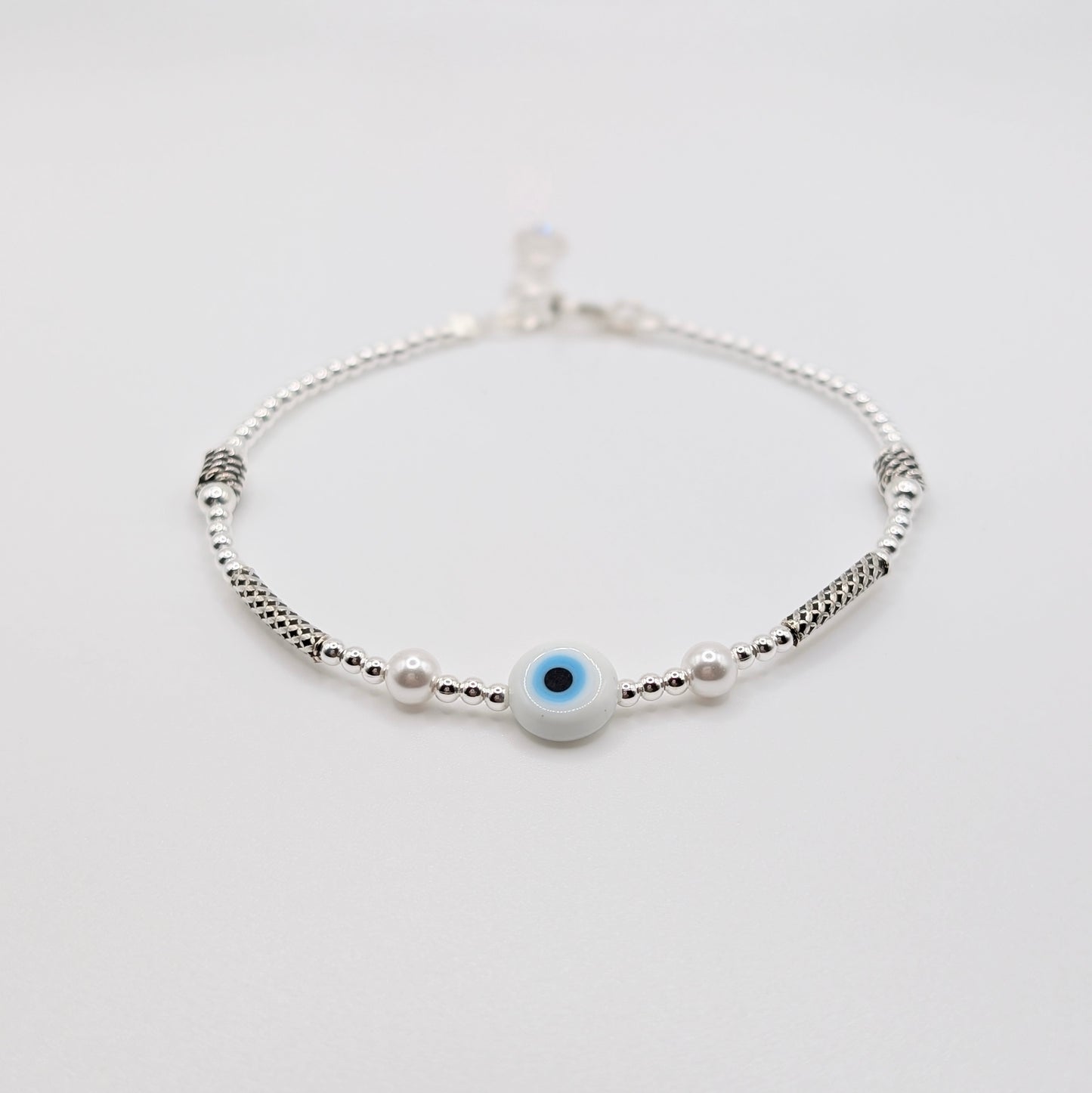 925 Sterling Silver Evil Eye Bracelet White Color