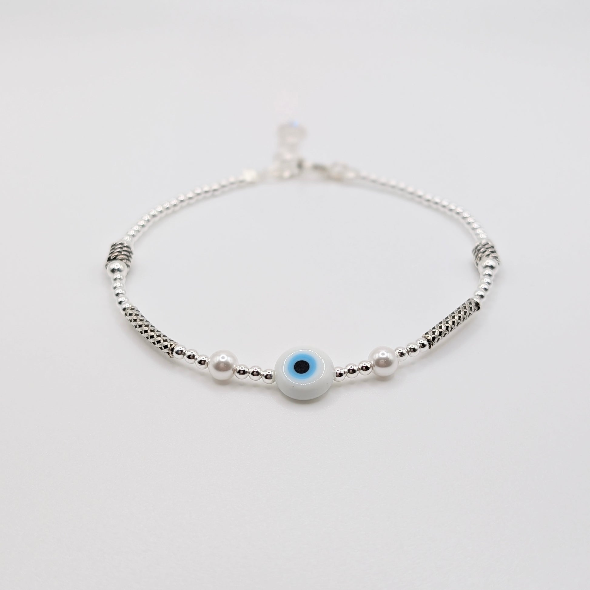 925 Sterling Silver Evil Eye Bracelet White Color