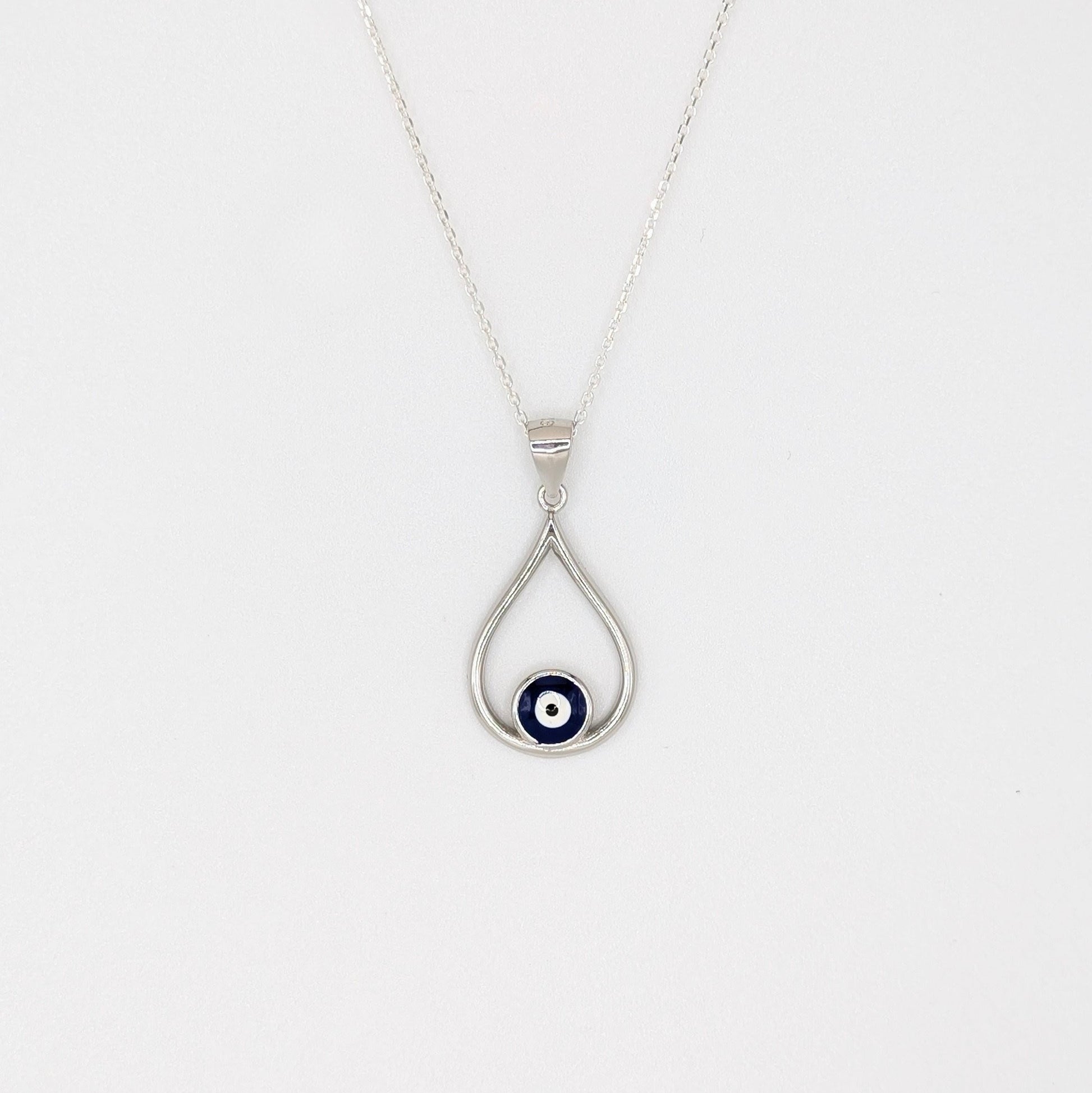 925 Sterling Silver Teardrop Evil Eye Pendant