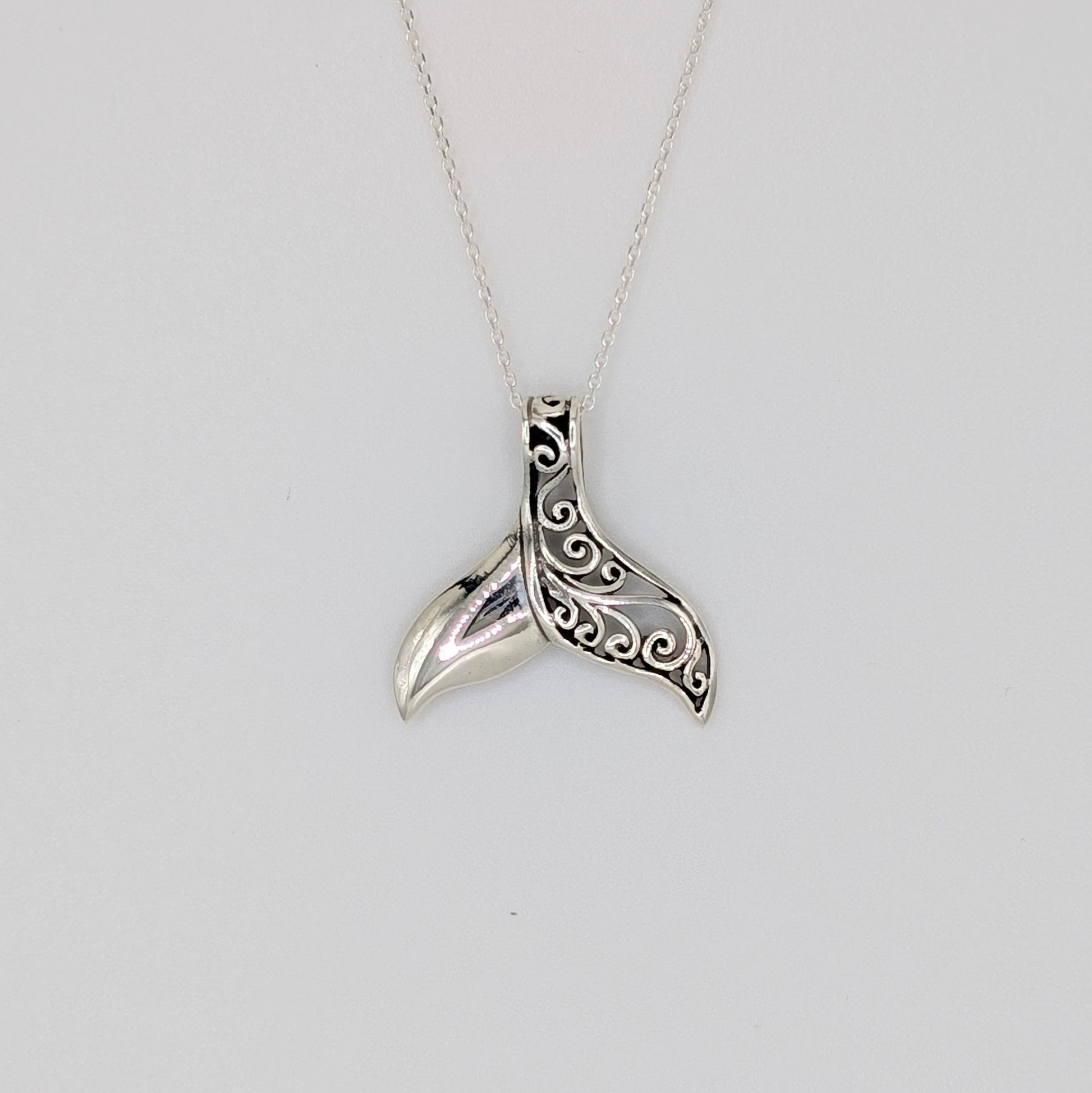 925 Sterling Silver Mermaid Fin Pendant Whale Fin