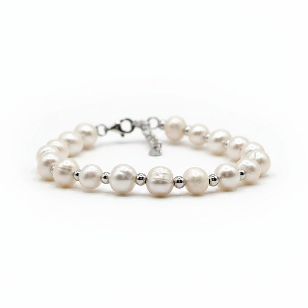 Pearl Bracelet with Pearls and 925 Sterling Silver Beads