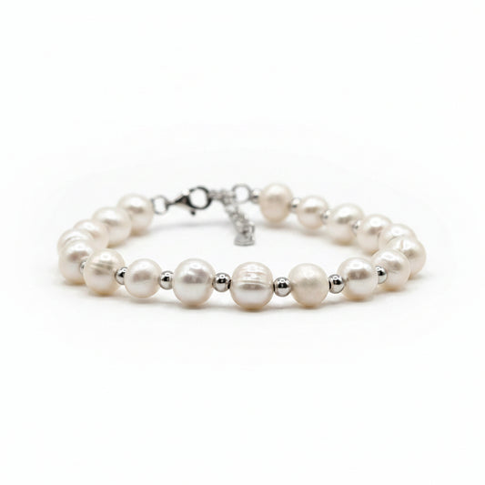 Pearl Bracelet with Pearls and 925 Sterling Silver Beads