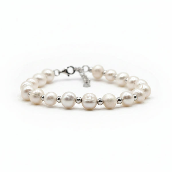 Pearl Bracelet with Pearls and 925 Sterling Silver Beads