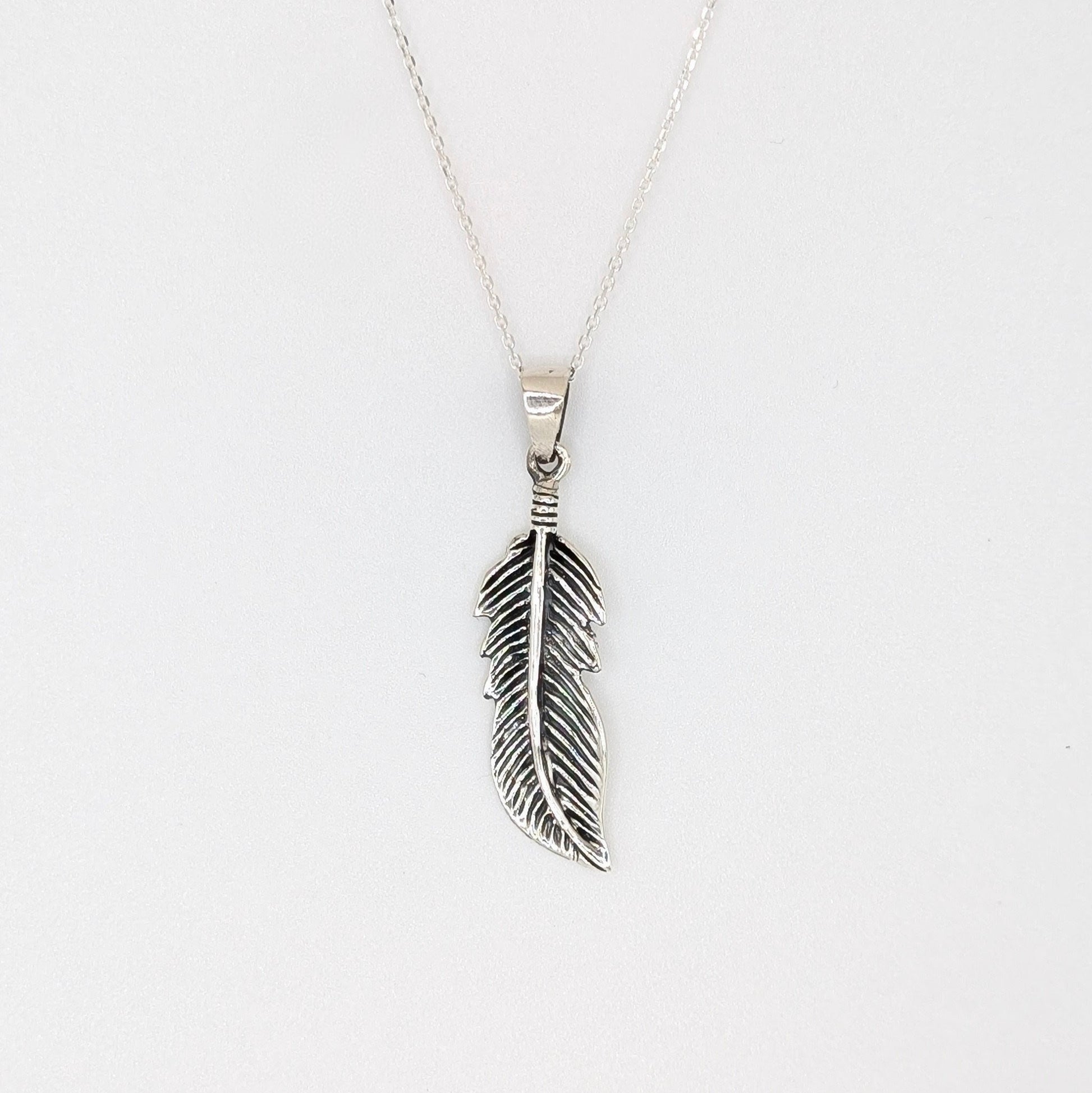 925 Sterling Silver Feather Pendant Unisex