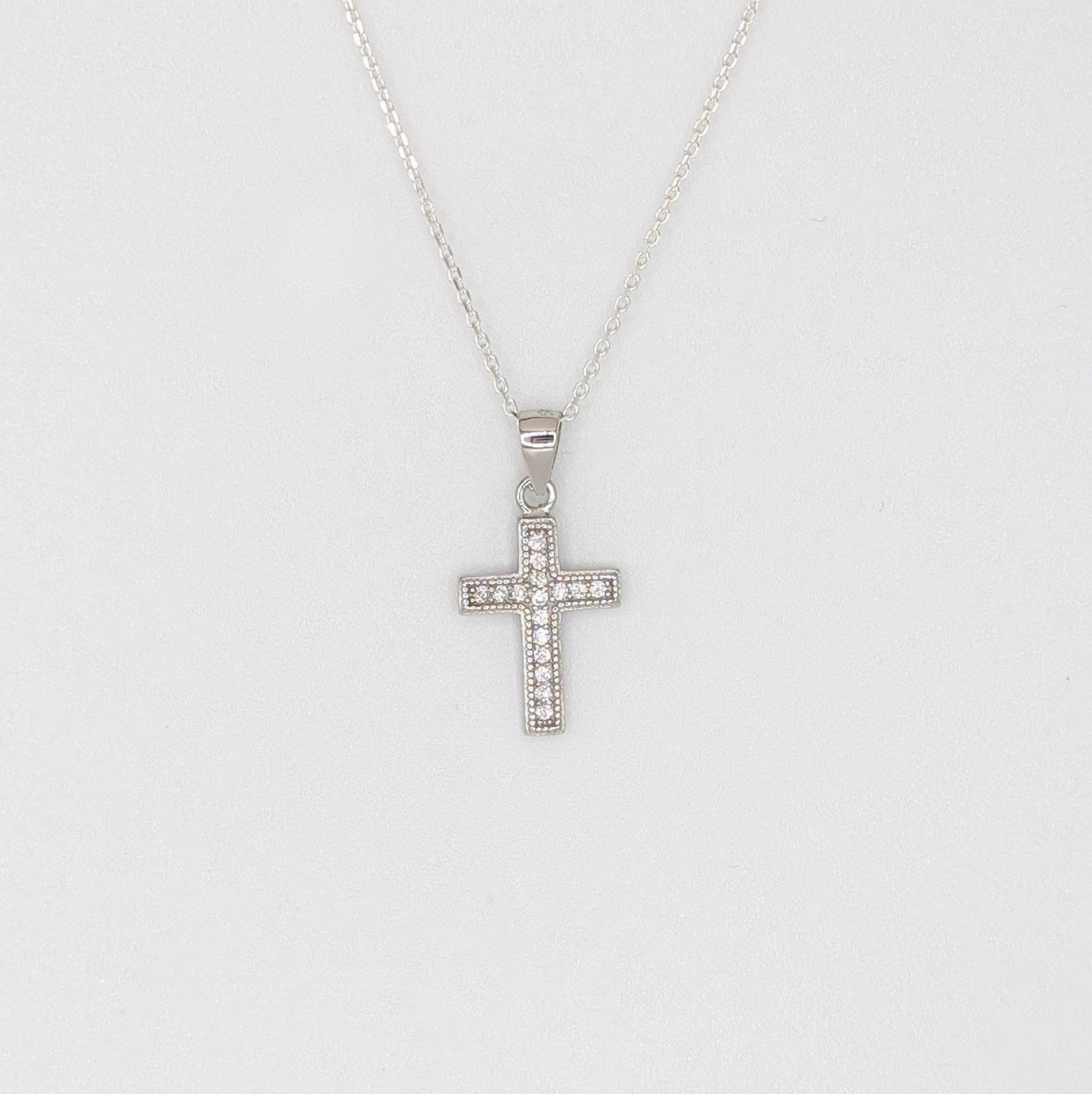 925 Sterling Silver Zircon Cross Pendant - Unisex / Spiritual