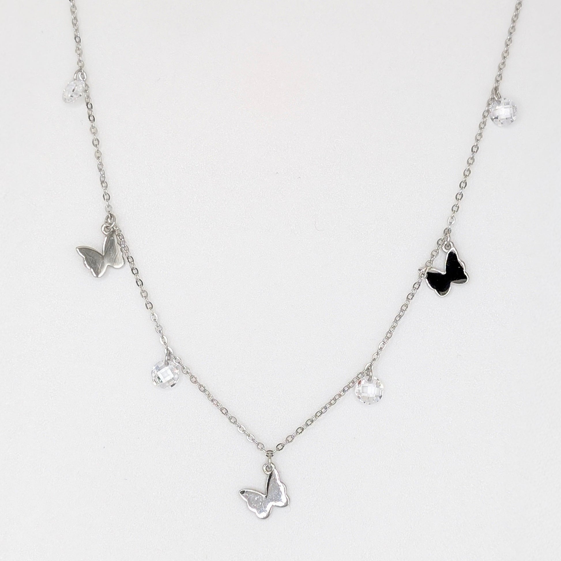 925 Sterling Silver Butterfly Charms Necklace/ Choker