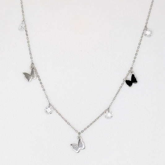 925 Sterling Silver Butterfly Charms Necklace/ Choker