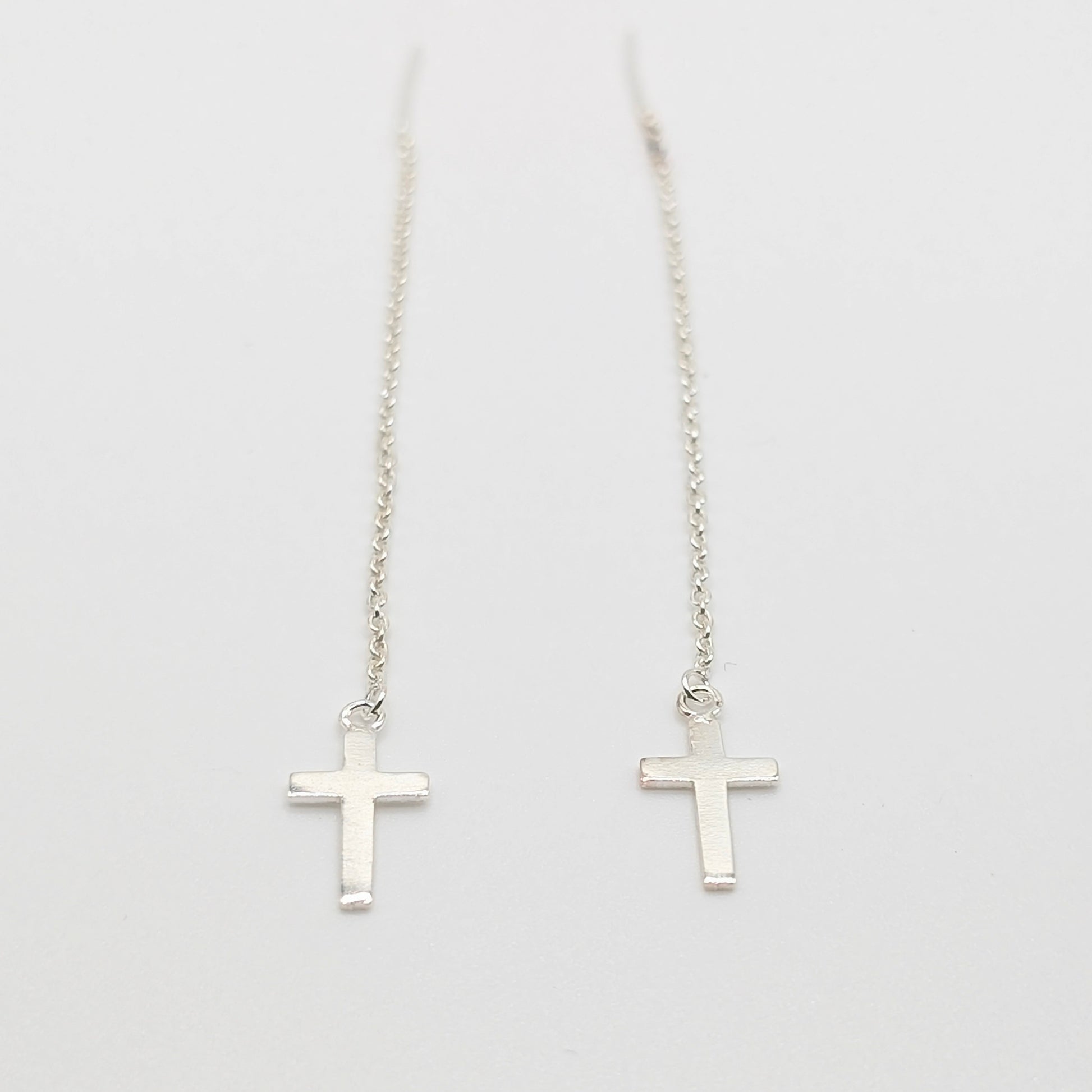 925 Sterling Silver Cross Thread Earrings Unisex