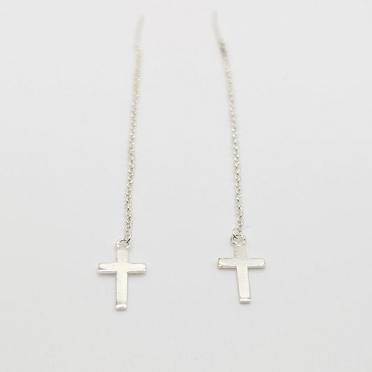 925 Sterling Silver Cross Thread Earrings Unisex