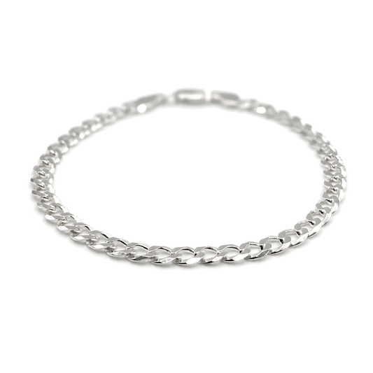 A sterling silver chain bracelet with a curb link design.
