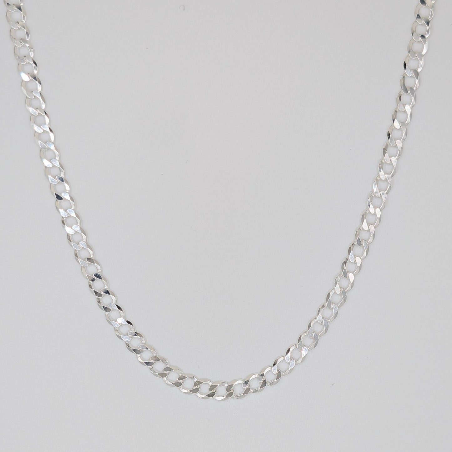 Polished 925 sterling silver curb cuban chain necklace.