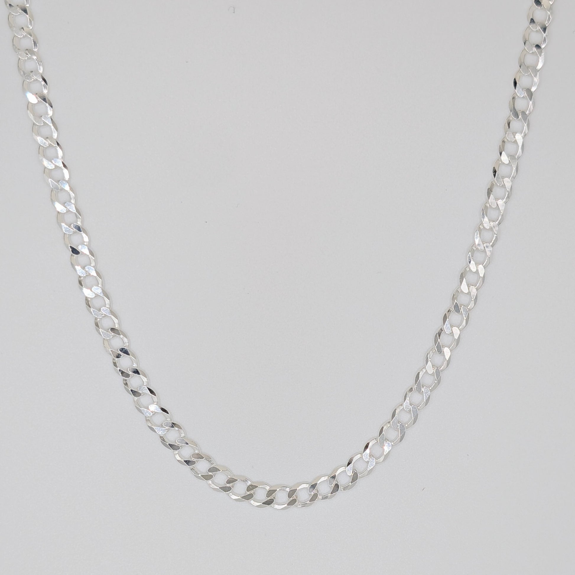 Polished 925 sterling silver curb cuban chain necklace.