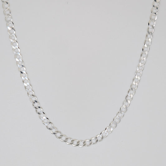 Polished 925 sterling silver curb cuban chain necklace.