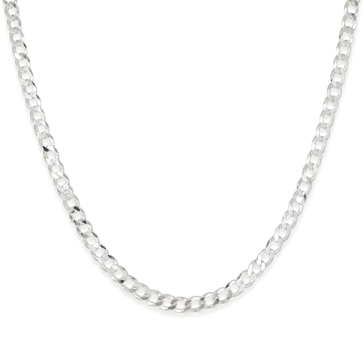 Polished 925 sterling silver curb cuban chain necklace.