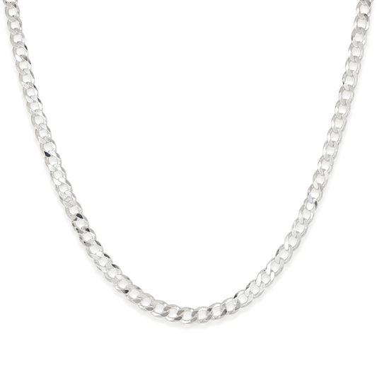 Polished 925 sterling silver curb cuban chain necklace.