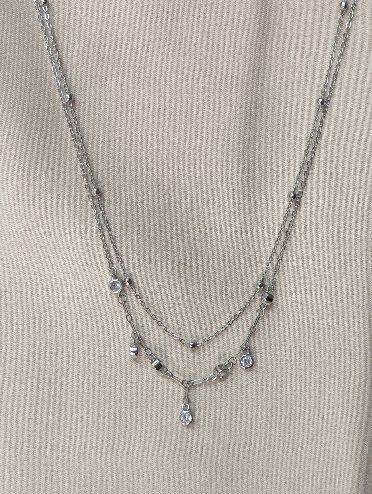 925 Sterling Silver Double Layered Charms Necklace/Choker