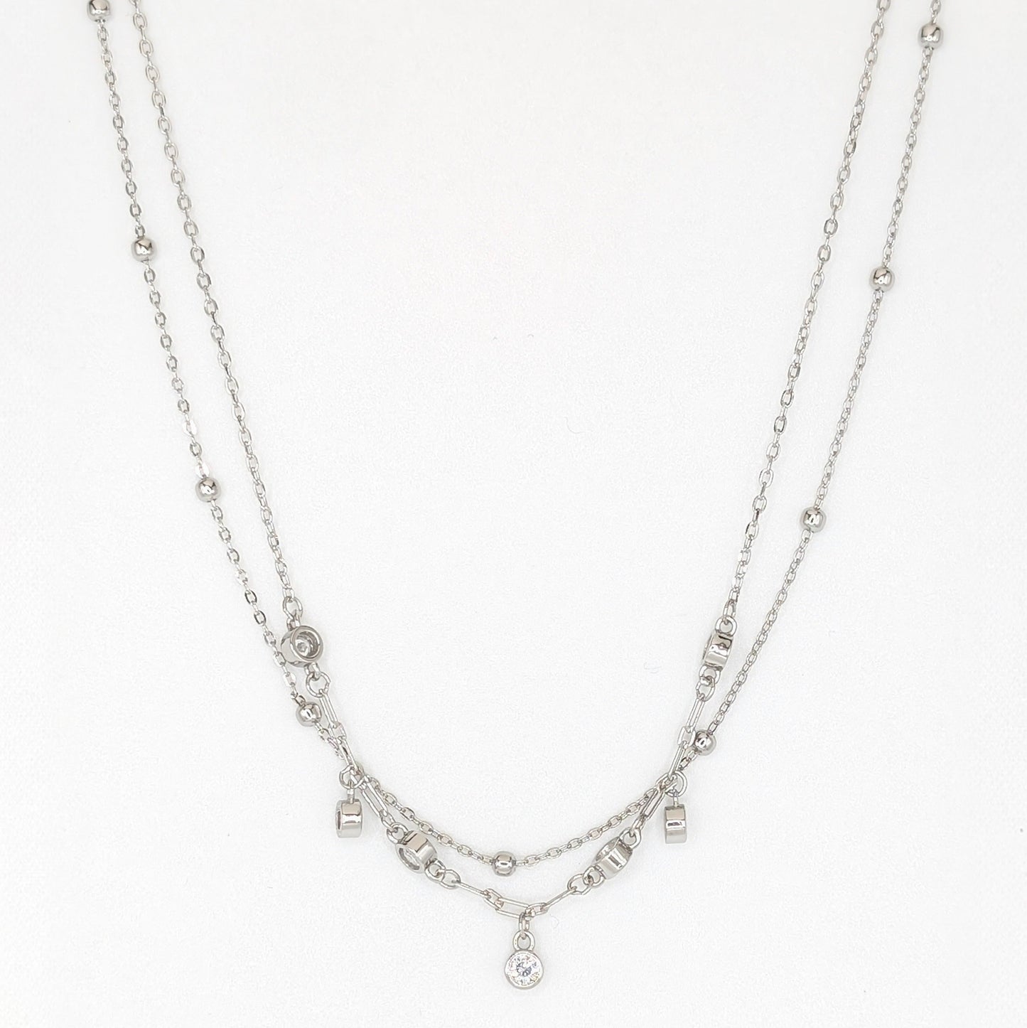 925 Sterling Silver Double Layered Charms Necklace/Choker
