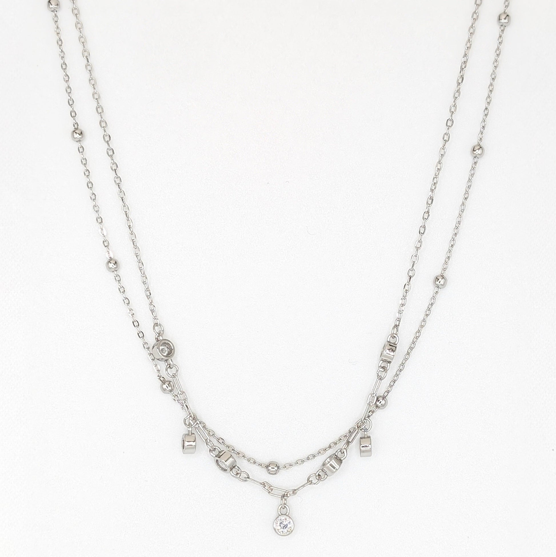 925 Sterling Silver Double Layered Charms Necklace/Choker