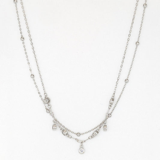 925 Sterling Silver Double Layered Charms Necklace/Choker