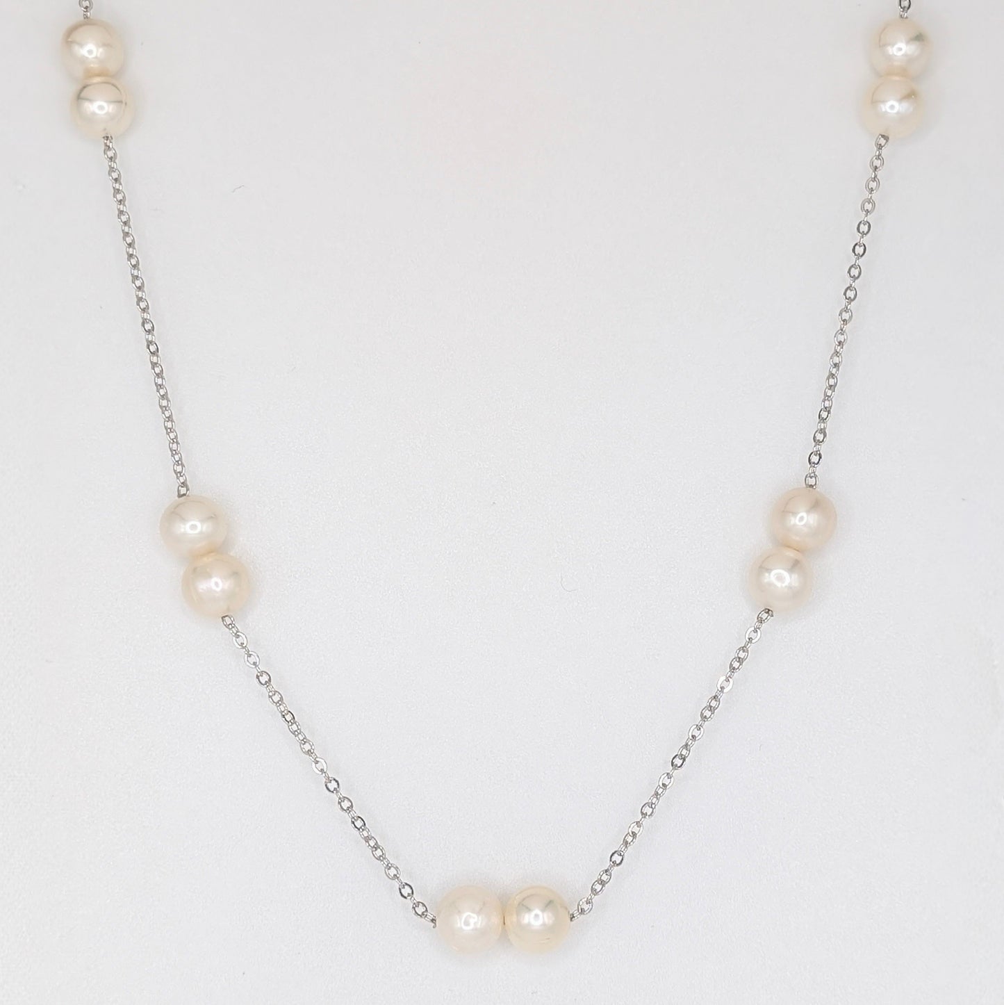 925 Sterling Silver Double Pearls Necklace