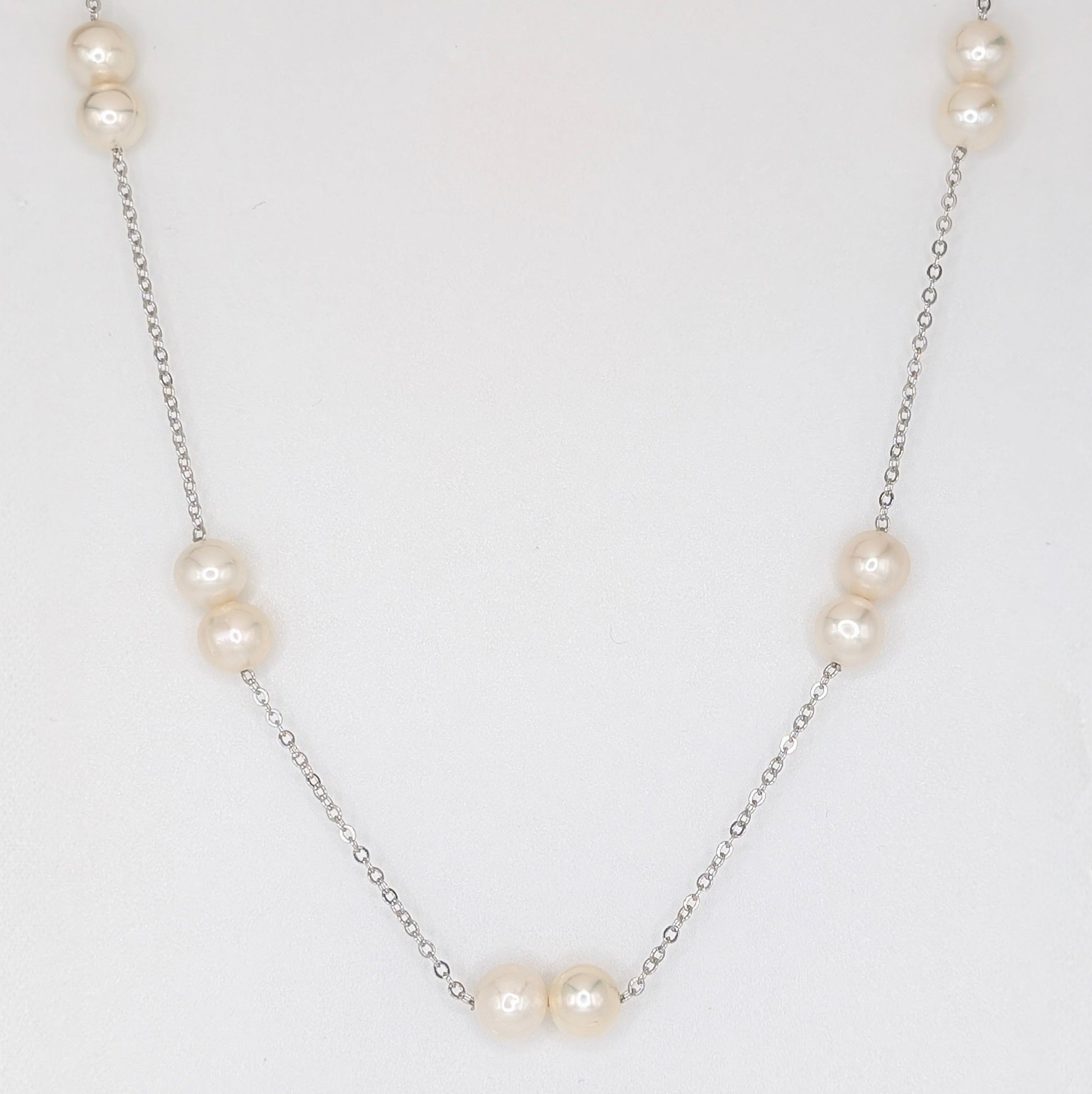 925 Sterling Silver Double Pearls Necklace