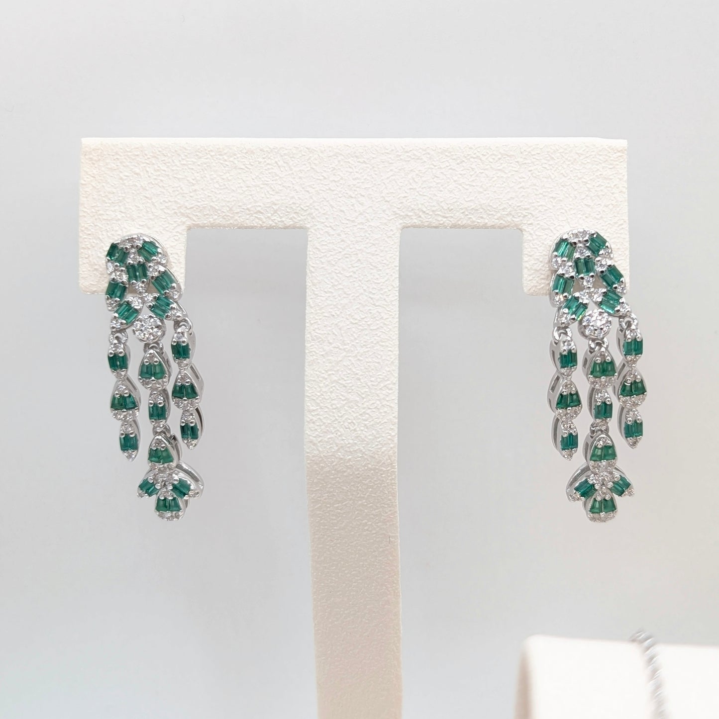 925 Sterling Silver Emerald Green Zircon Necklace Set - Earrings