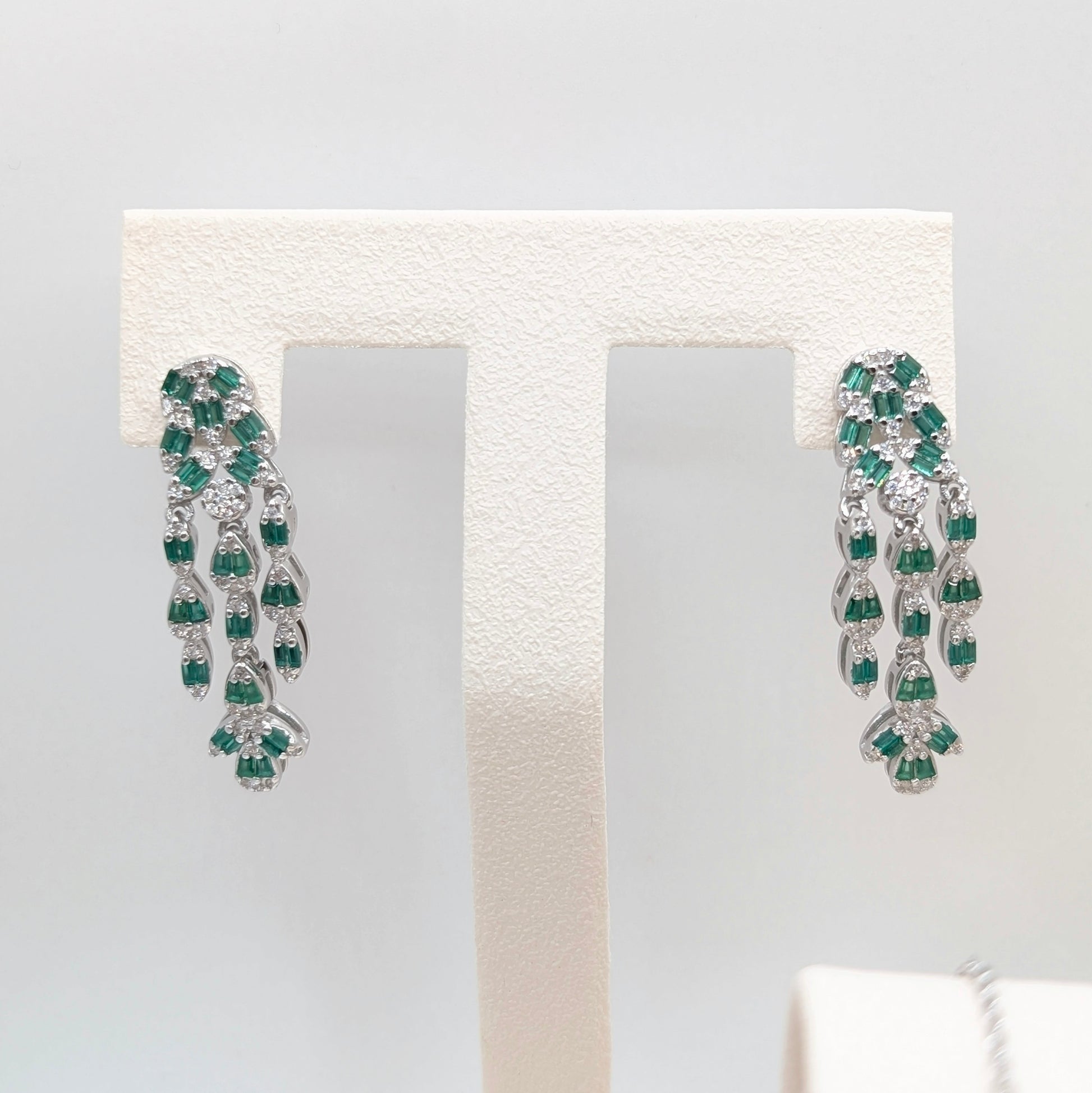 925 Sterling Silver Emerald Green Zircon Necklace Set - Earrings