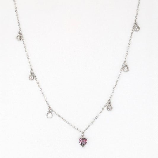 925 Sterling Silver Heart Charm Necklace/ Choker