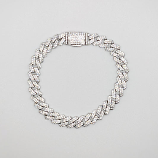 Sterling Silver Iced Curb Cuban Chain Bracelet with brilliant mini Zircon Stones embedded on it.
