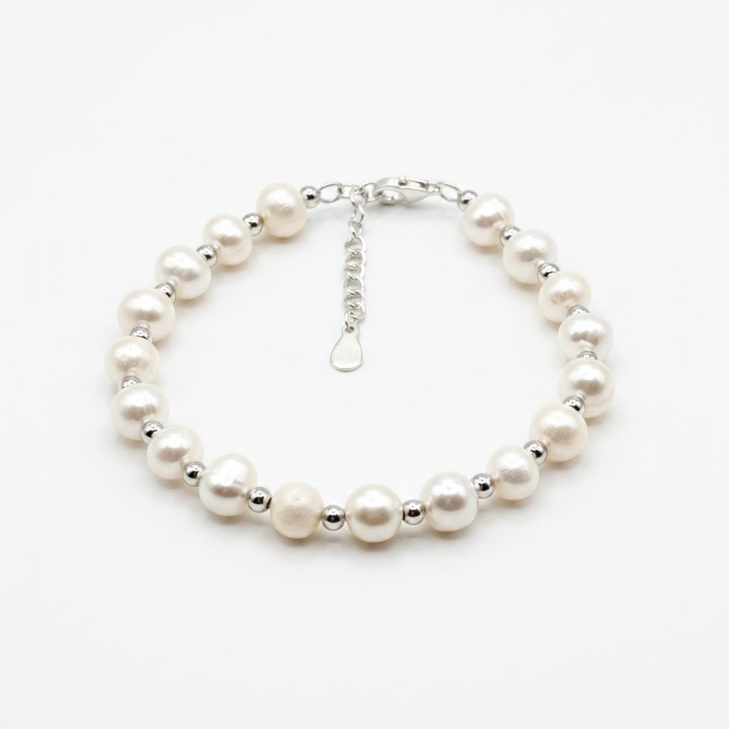 Pearl Bracelet with Pearls and 925 Sterling Silver Beads