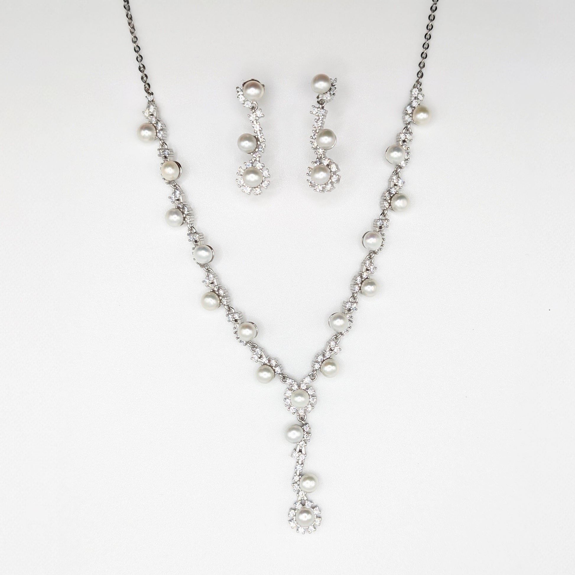 925 Sterling Silver Pearl Necklace Set with Pearl Necklace and Earrings
