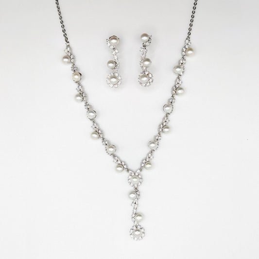 925 Sterling Silver Pearl Necklace Set with Pearl Necklace and Earrings