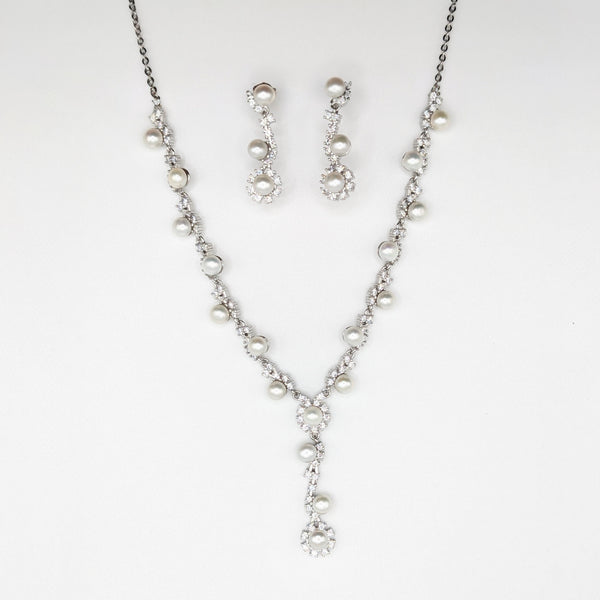 925 Sterling Silver Pearl Necklace Set with Pearl Necklace and Earrings