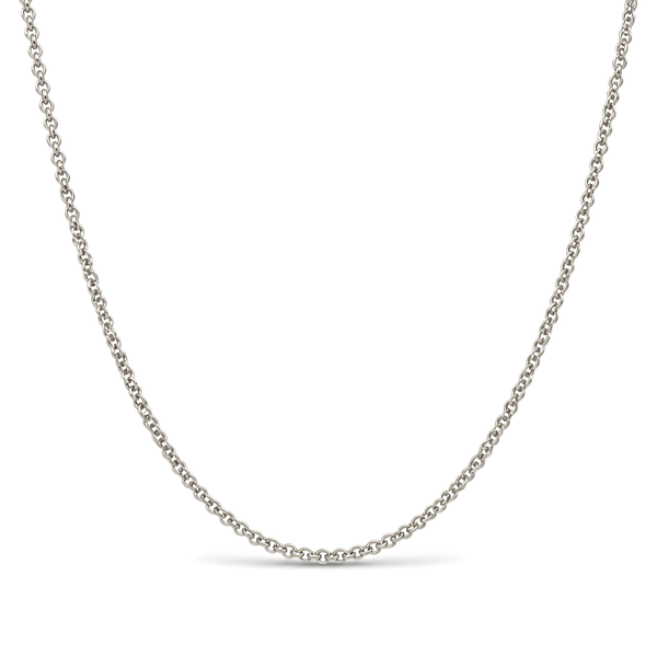 A delicate silver chain necklace with a classic cable link design.