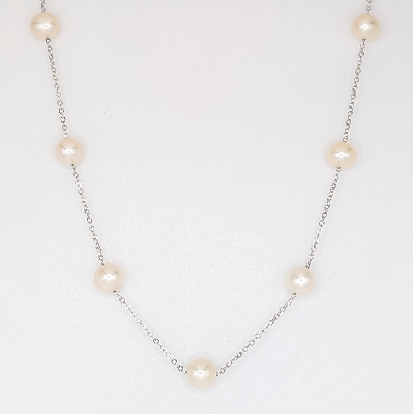925 Sterling Silver Single Pearls Necklace