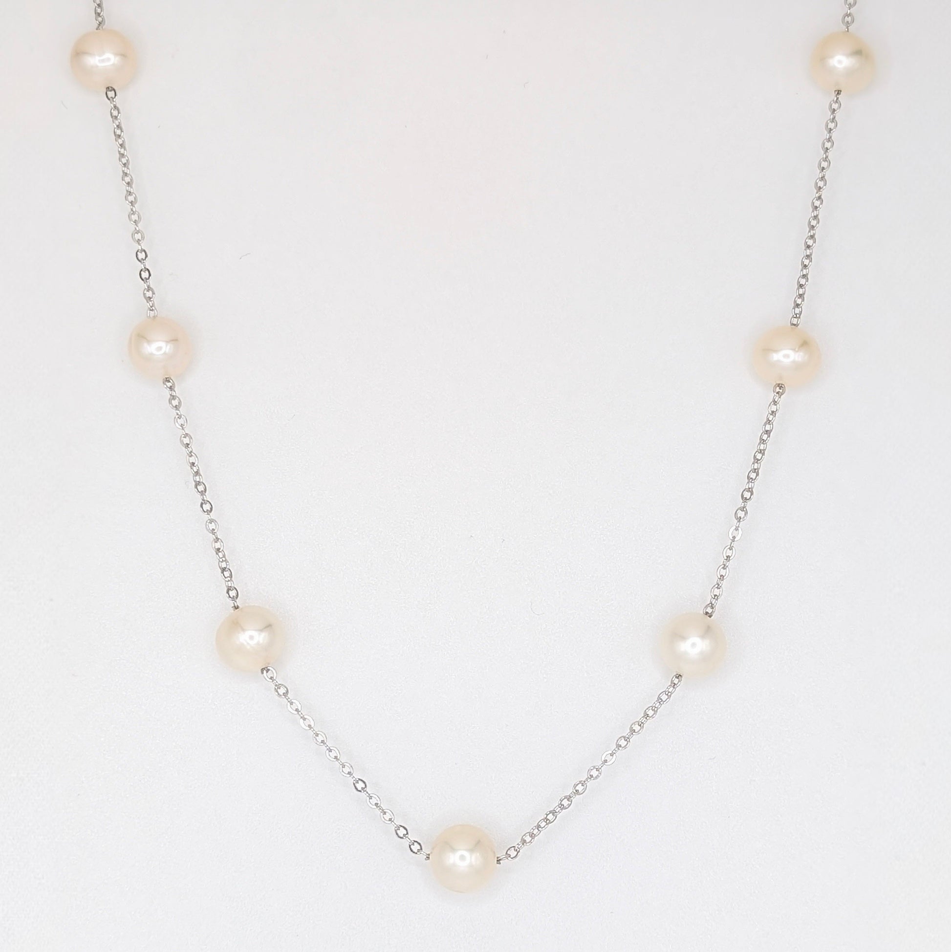 925 Sterling Silver Single Pearls Necklace