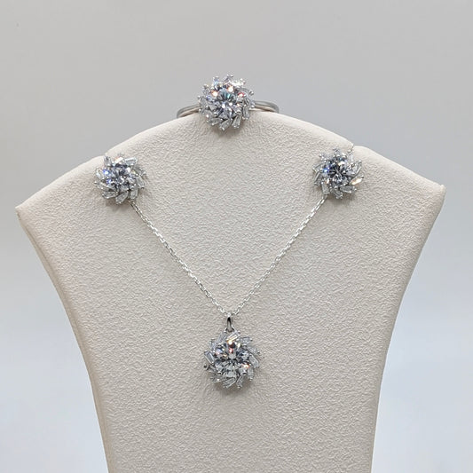 925 Sterling Silver Sunflower Necklace Set with Pendant, Earrings and a Ring