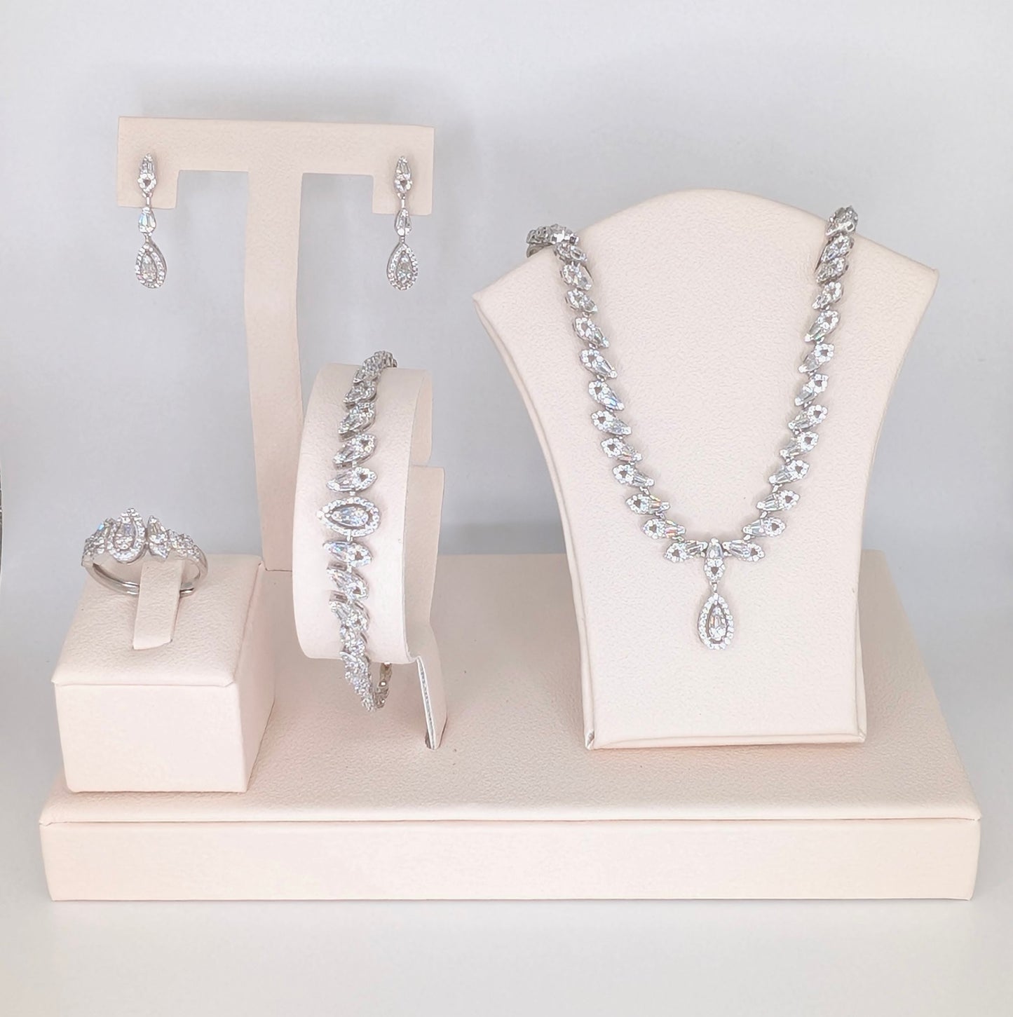 925 Sterling Silver Teardrop Necklace Set with Necklace, Earrings, Bracelet and a Ring