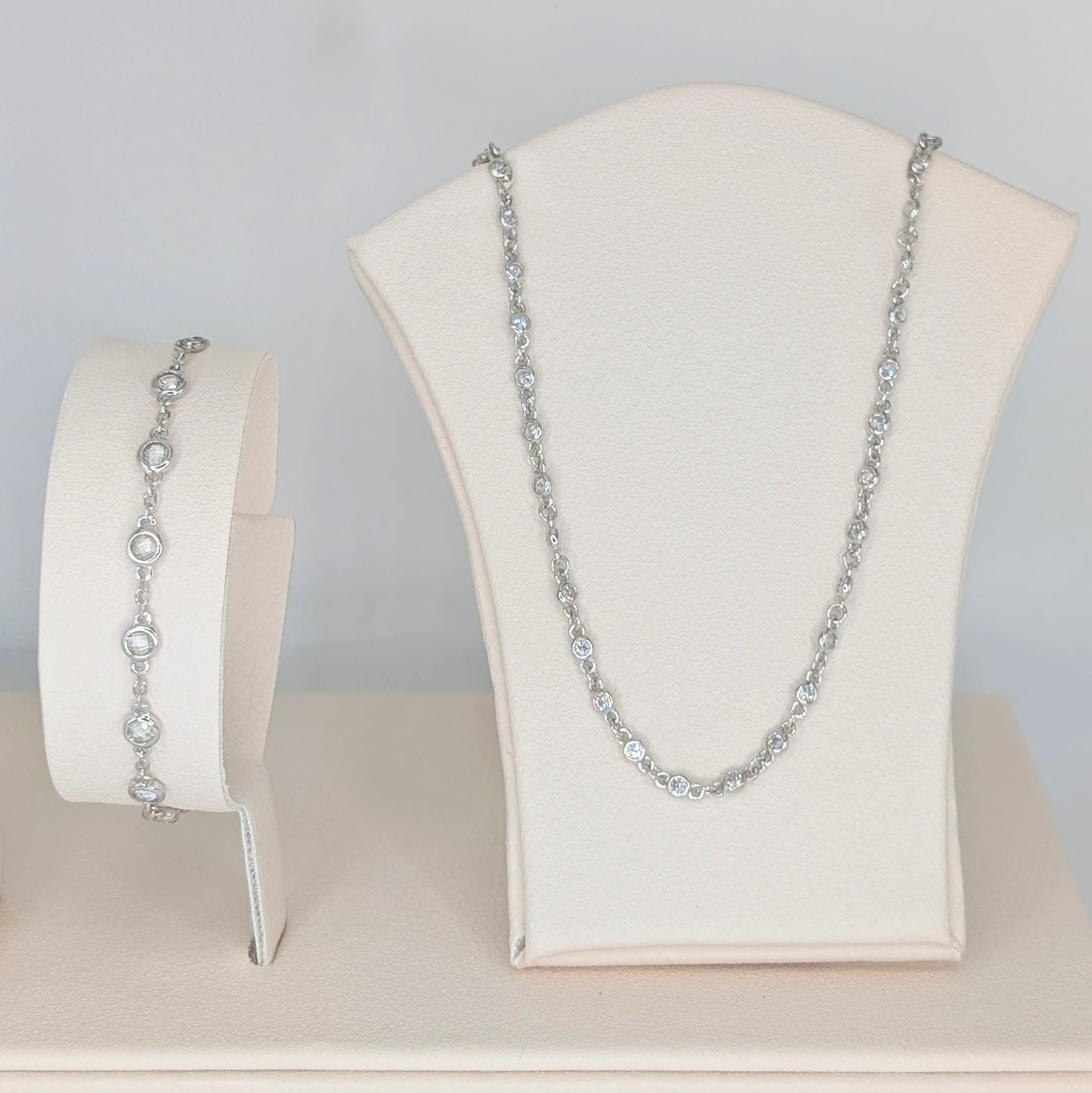 925 Sterling Silver Zircon Ball Necklace Set with Necklace and Bracelet