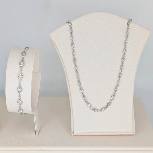 925 Sterling Silver Zircon Ball Necklace Set with Necklace and Bracelet